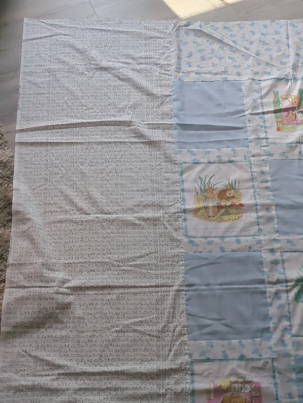 Handmade Peter Rabbit Beatrix Potter Quilt Top 77.5x87 Unfinished Cotton